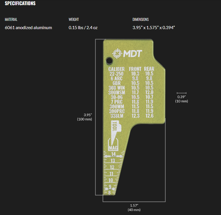 MDT TurboTune AICS Bolt Action Magazine Feedlip Adjustment Tool 116064-GRN