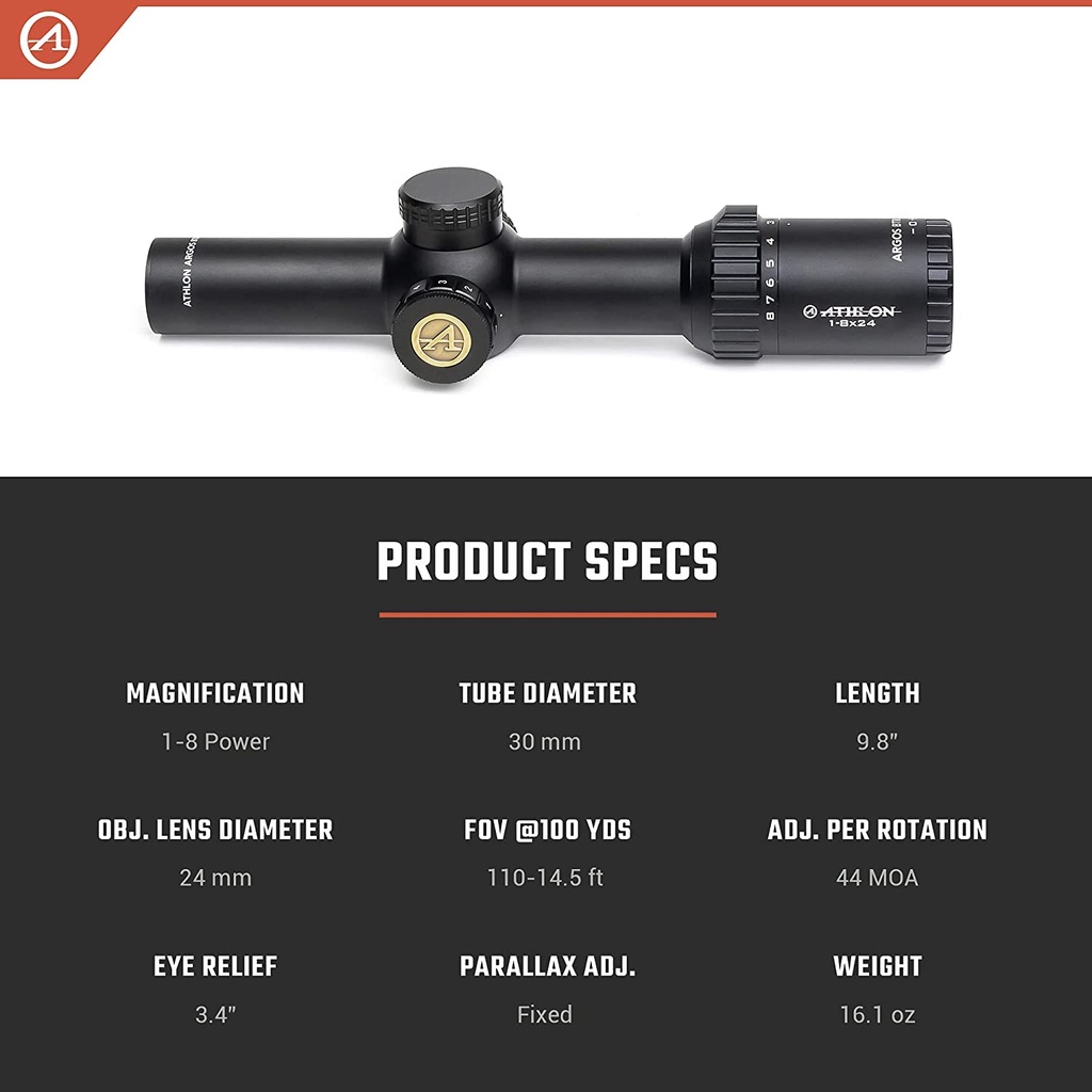 Athlon Argos BTR 1-8x24mm 30mm ATSR5 SFP IR BDC MOA Riflescope 214072