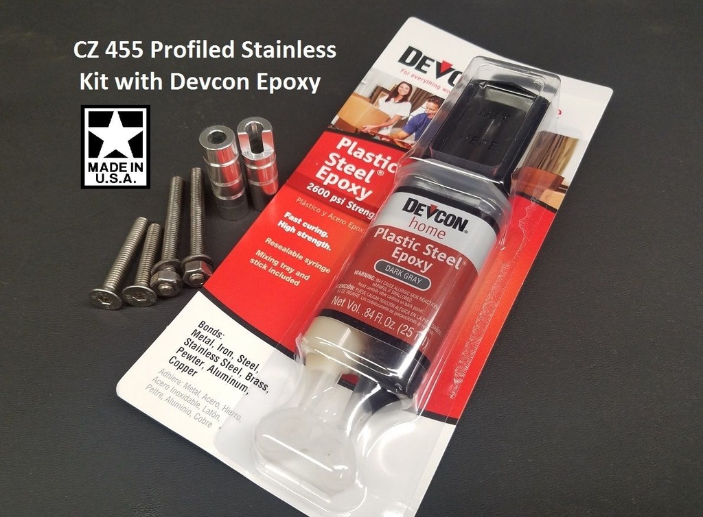 CZ 455 Profiled Pillar Bedding DELUXE KIT with Devcon and STAINLESS Action Screws 